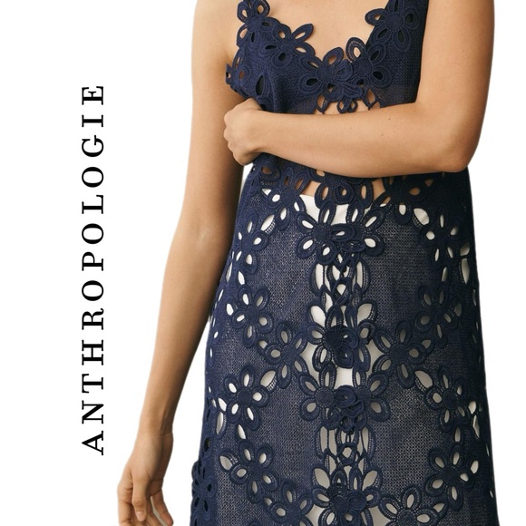 Anthropologie Strappy Navy Cutwork Tunic - Picture 3 of 8